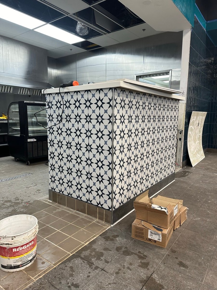 Kitchen island finished with tile